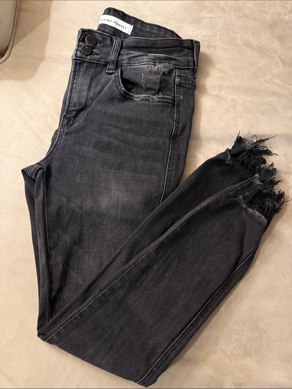 Flying Monkey Black Mid-Rise Stretch Denim Raw Hem Skinny Jeans Women’s size 26